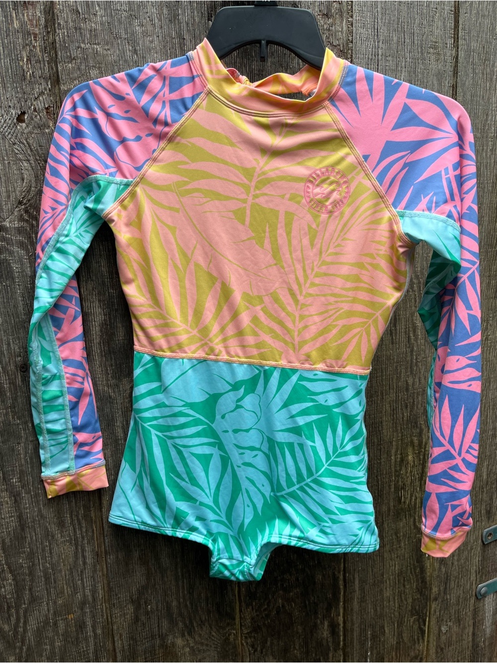 Billabong MultiColour Leaf Print One Piece Long Sleeve Rashguard Swimsuit